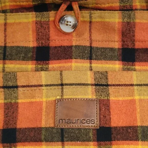 Maurices Plaid Flannel Tote Bag Button Closure Front Pocket Striped Lining - Picture 14 of 16